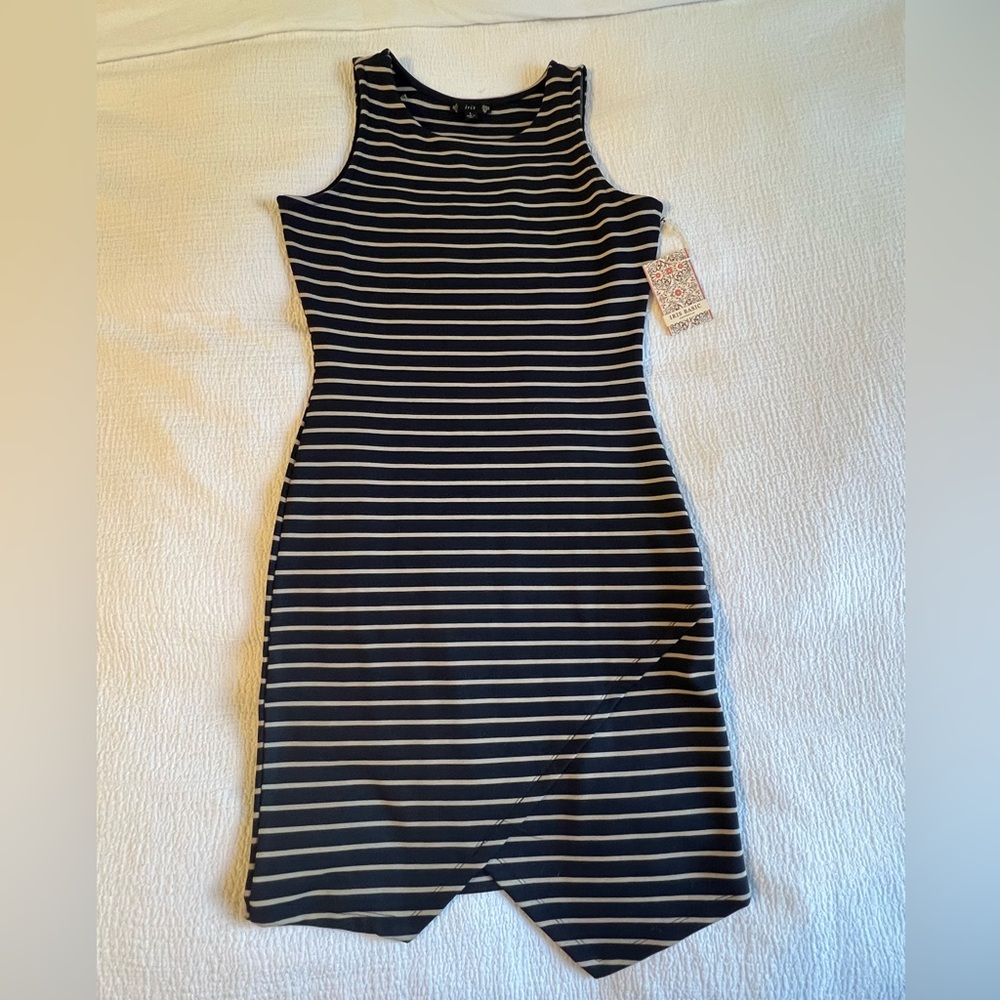 NWT Navy and Tan Striped Bodycon Dress